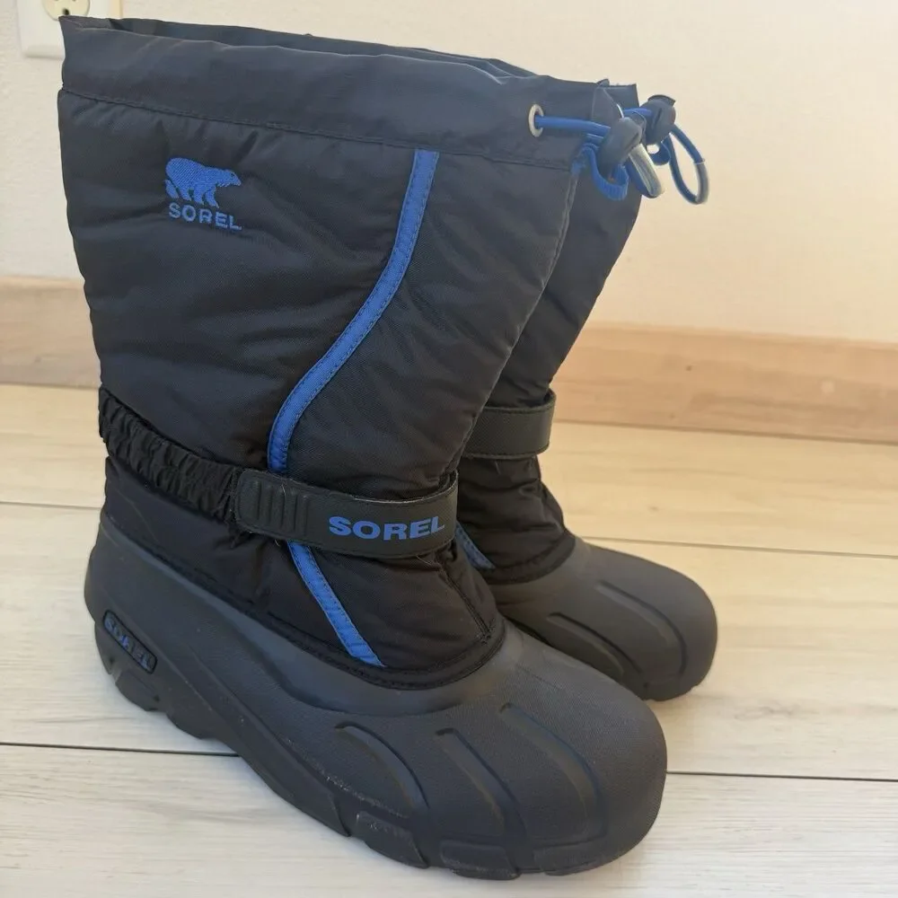 Sorel Unisex Flurry Black Blue Insulated Winter Waterproof Snow Boot Size 7